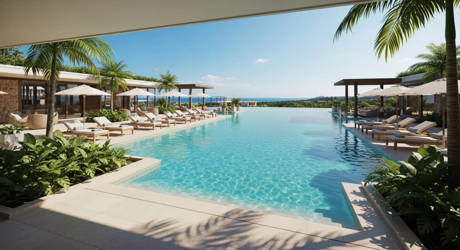 Bể bơi vô cực với diện tích hơn 850m² mang phong cách resort