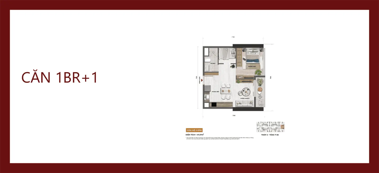 Căn hộ 1PN Sun Feliza Suites với phòng ngủ riêng tư và khu vực sinh hoạt chung rộng rãi