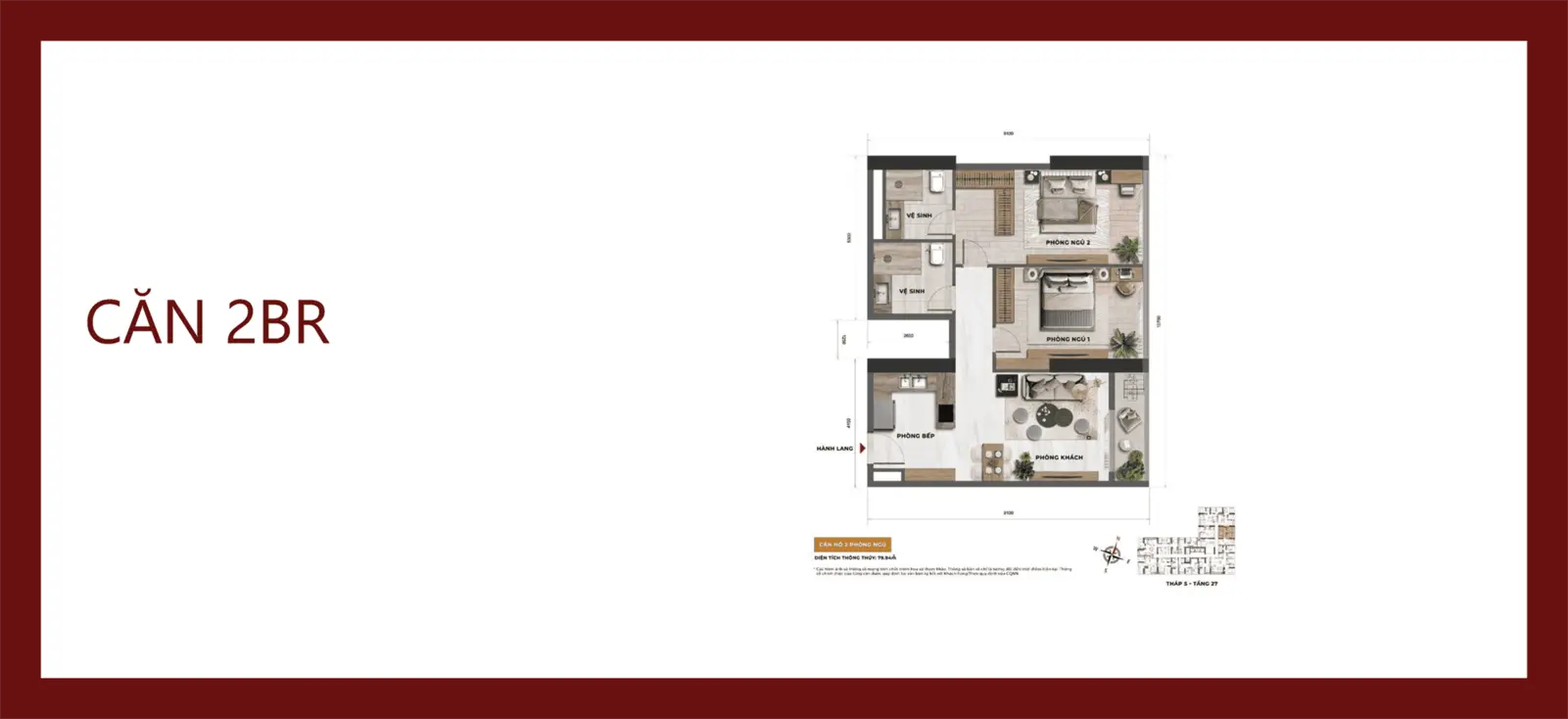 Căn hộ 2PN Sun Feliza Suites với 2 phòng ngủ có ánh sáng tự nhiên tốt