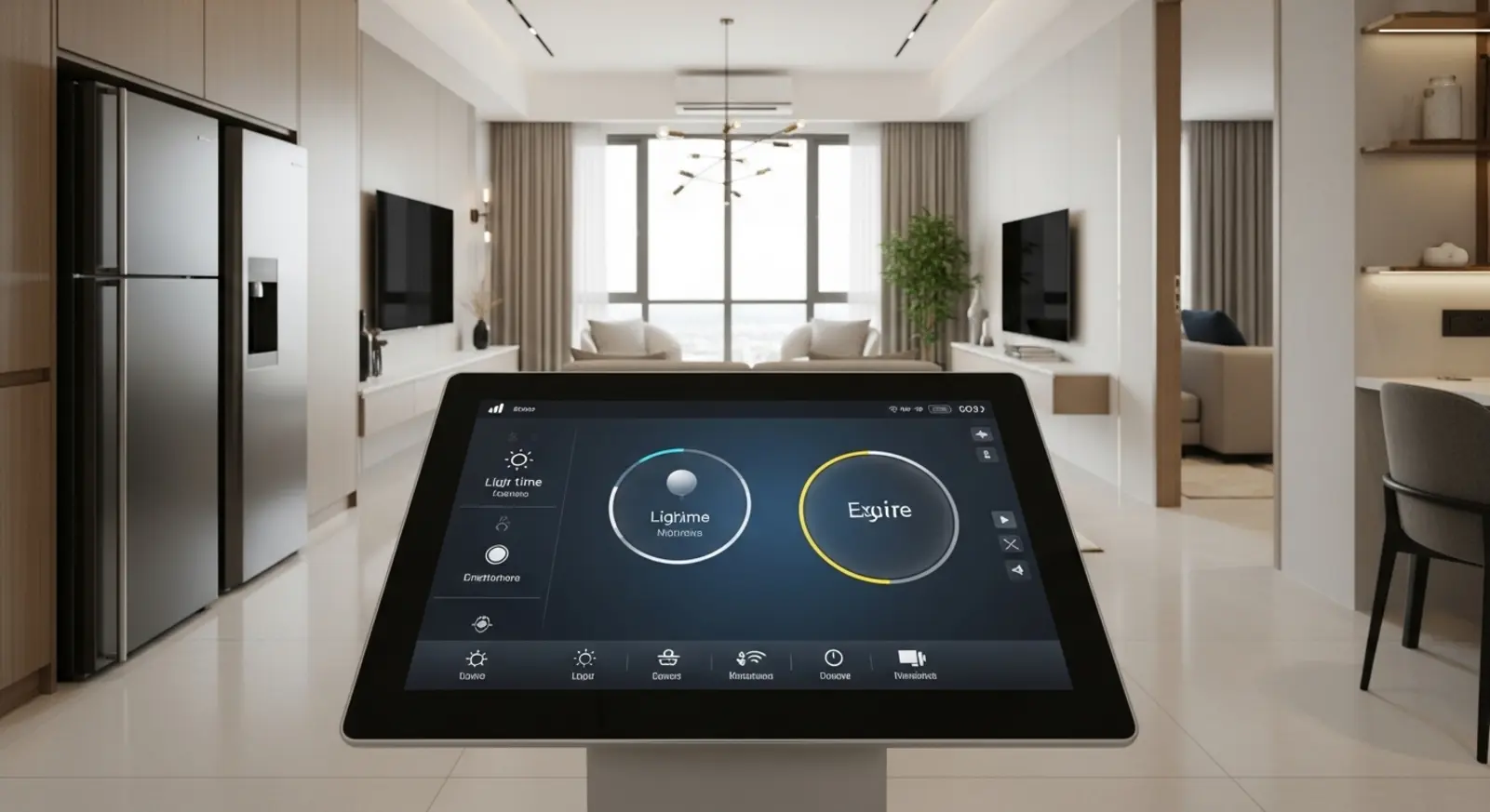 Hệ thống smarthome hiện đại tại Sun Feliza Suites với màn hình cảm ứng trung tâm