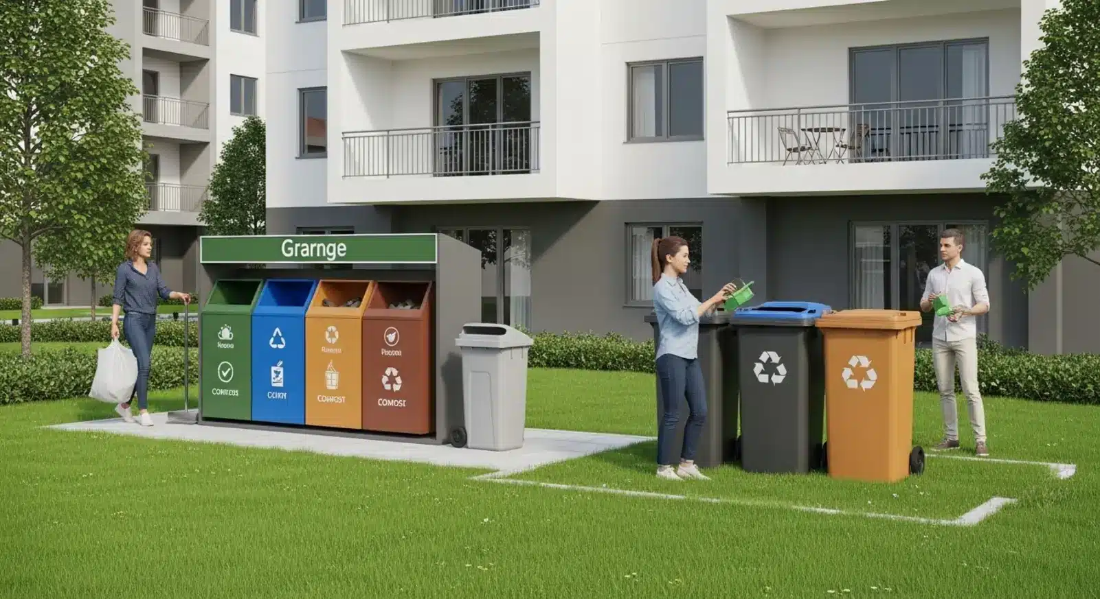 Hệ thống thu gom rác riêng biệt đảm bảo vệ sinh cho tòa nhà
