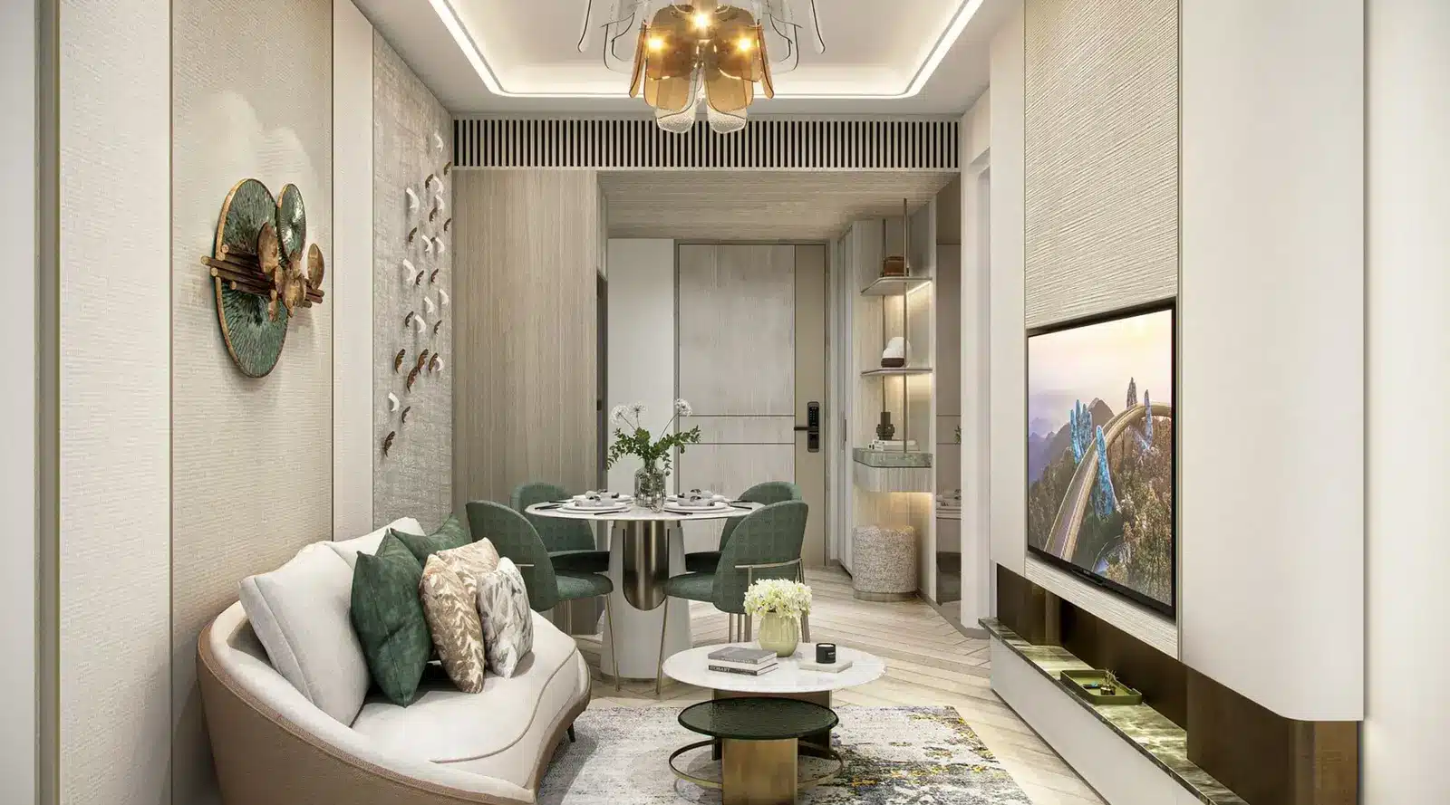 Không gian căn hộ Sun Feliza Suites với trần cao và ánh sáng tự nhiên tràn ngập