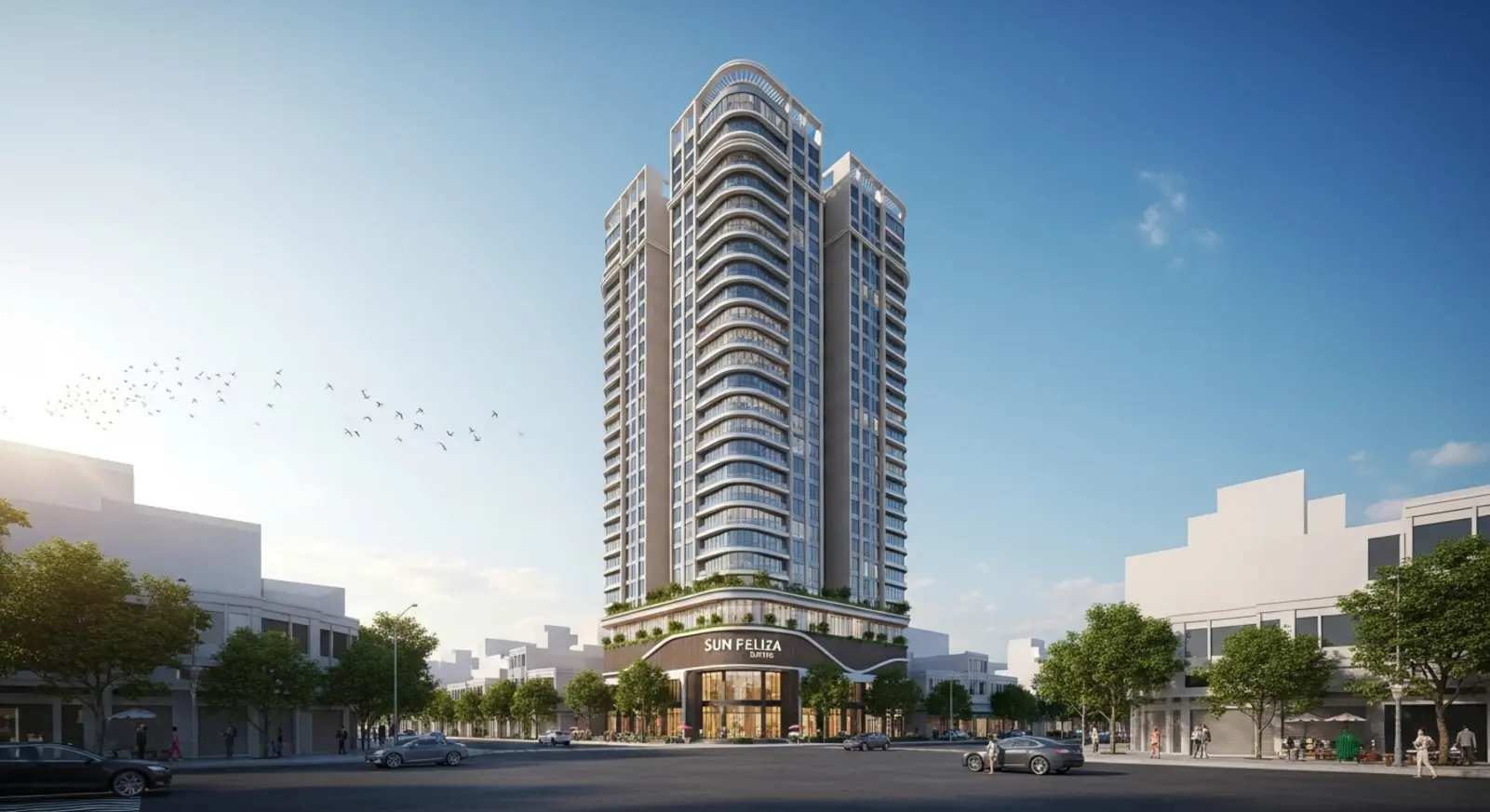 Phối cảnh tổng thể Sun Feliza Suites – biểu tượng mới của Cầu Giấy