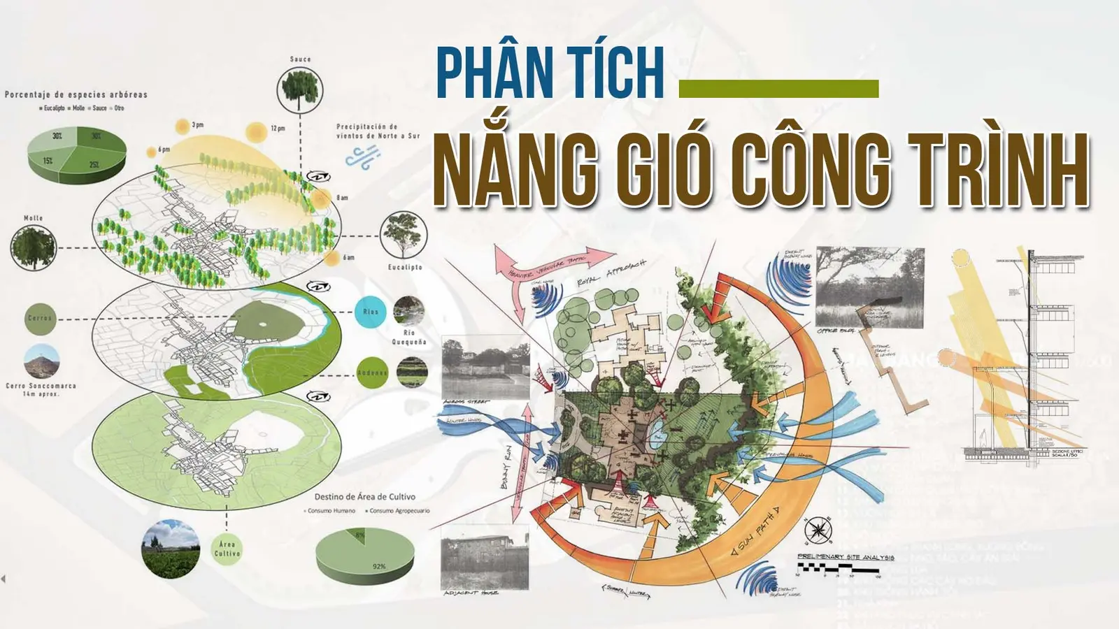Sơ đồ minh họa hướng tòa nhà để tối ưu hóa ánh sáng và gió tự nhiên