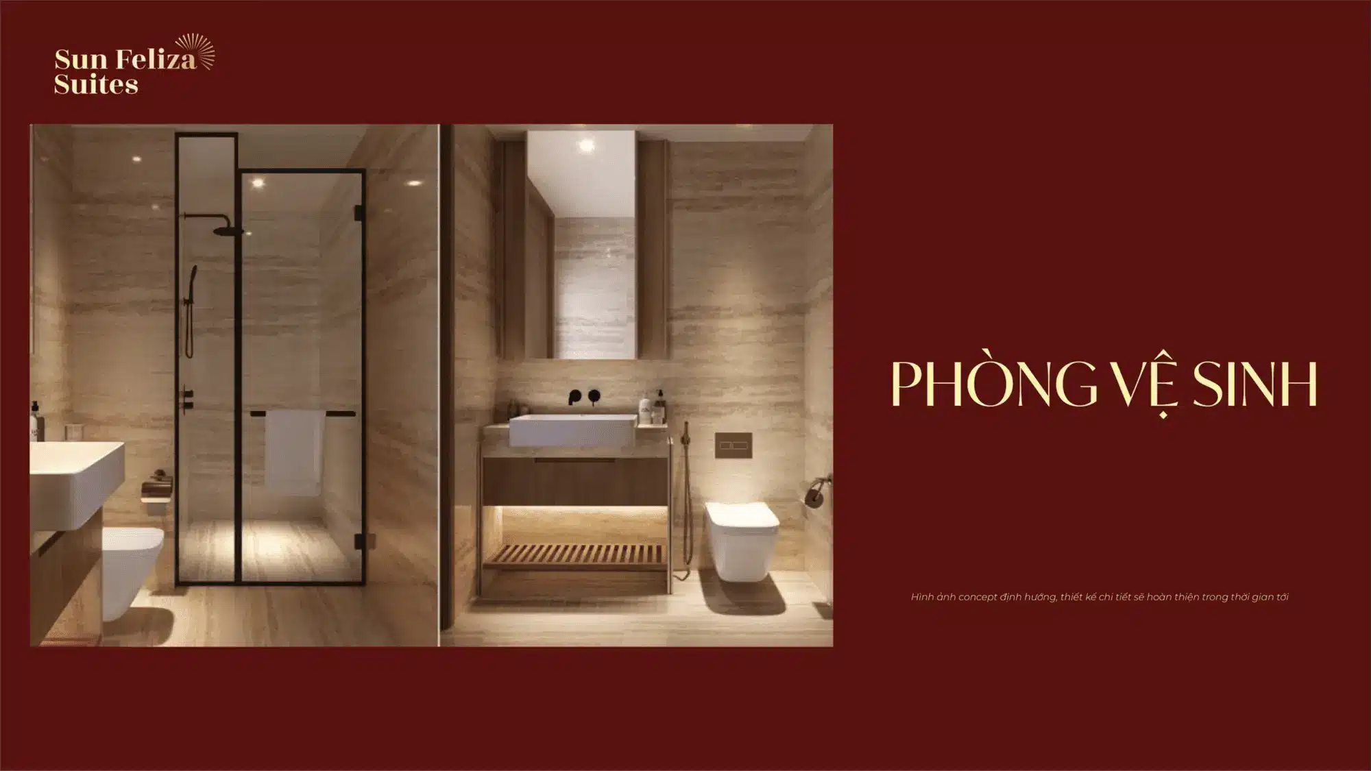 Không gian phòng vệ sinh căn hộ Sun Feliza Suites hiện đại, sang trọng với thiết bị cao cấp và ánh sáng tự nhiên tối ưu