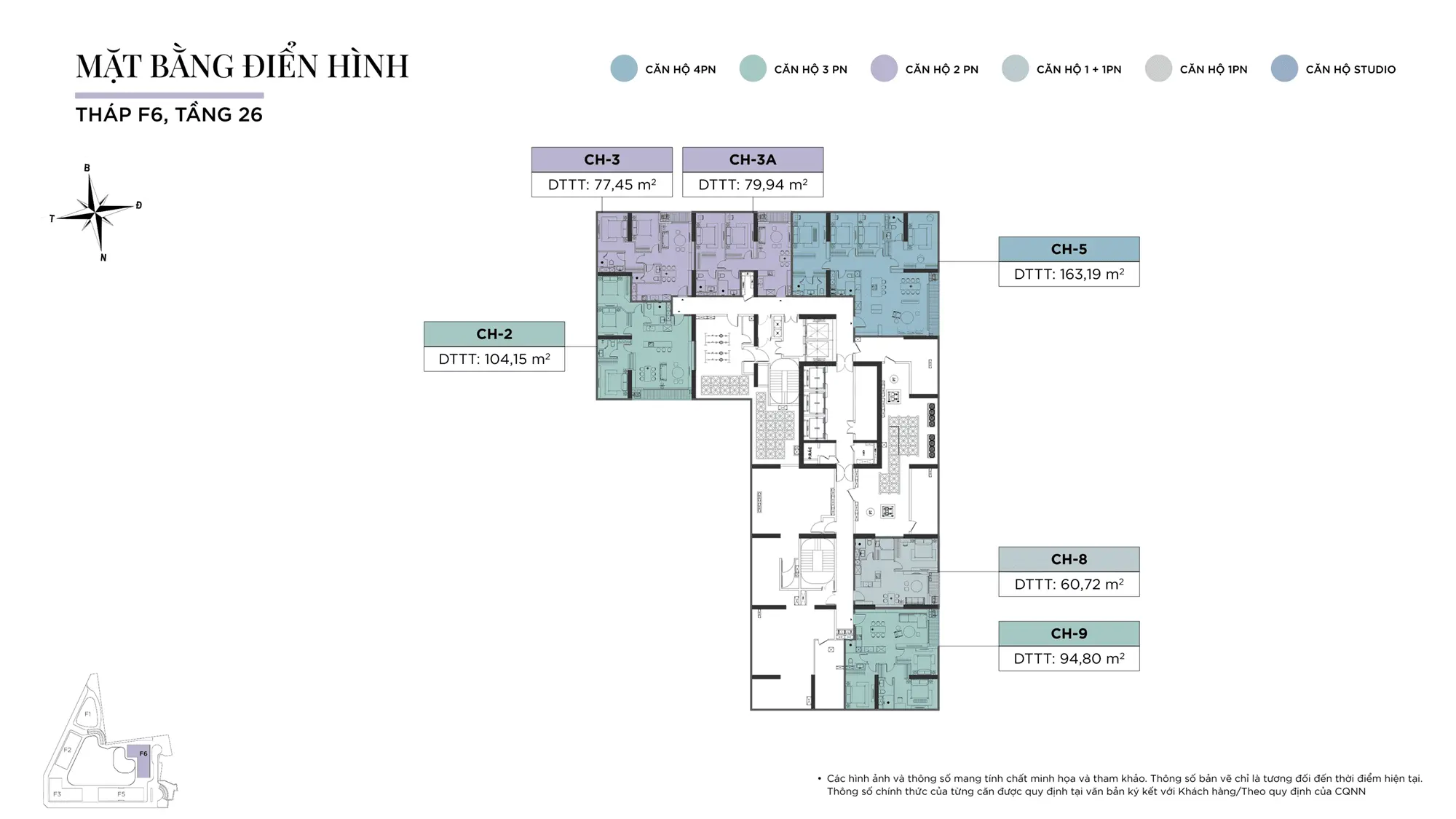 Mặt bằng tầng điển hình Tầng 26, Tòa F6, dự án Sun Feliza Suites Cầu Giấy