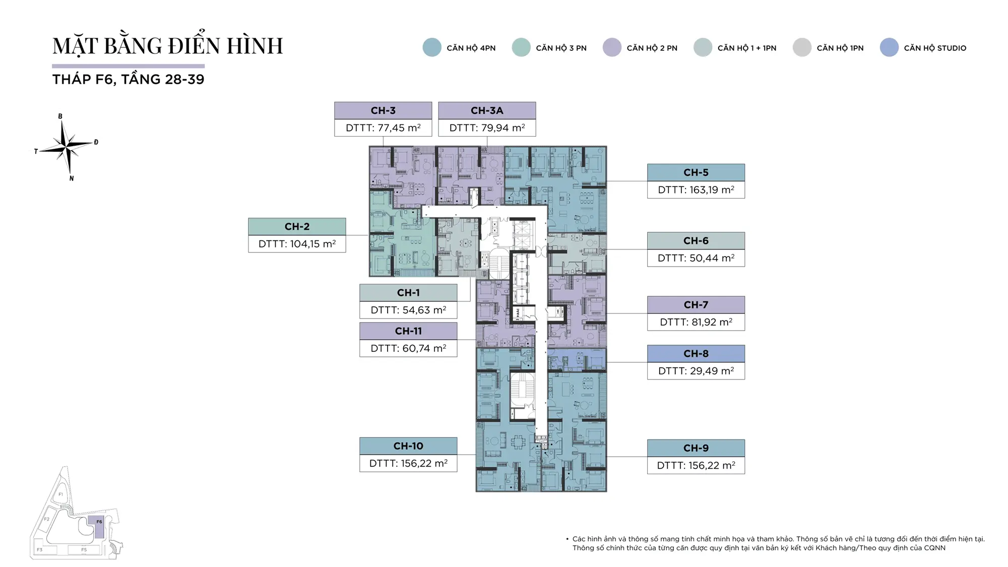 Mặt bằng tầng điển hình Tầng 28 đến Tầng 39, Tòa F6, dự án Sun Feliza Suites Cầu Giấy