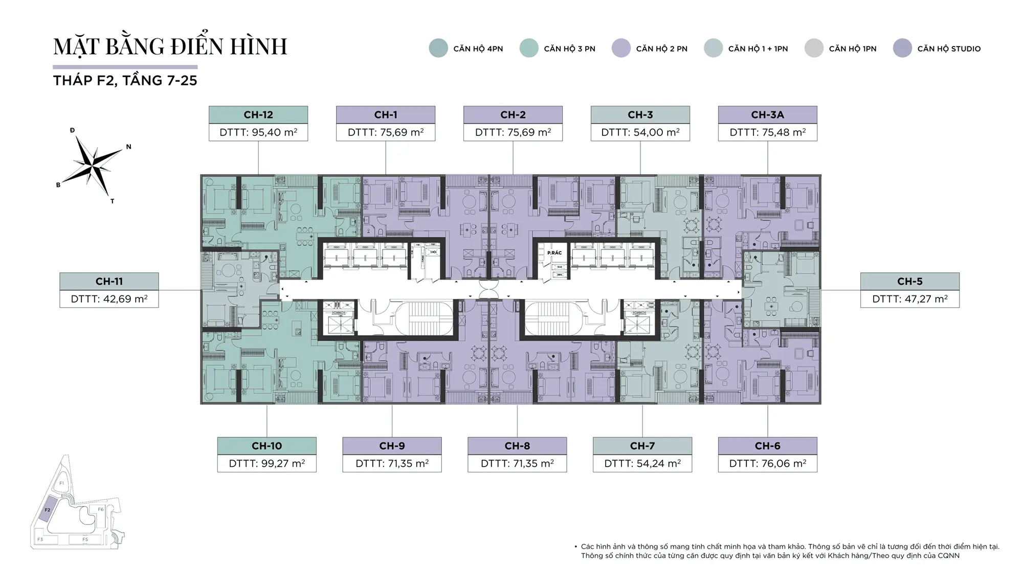 Mặt bằng tầng điển hình Tầng 7 đến Tầng 25, Tòa F2, dự án Sun Feliza Suites Cầu Giấy