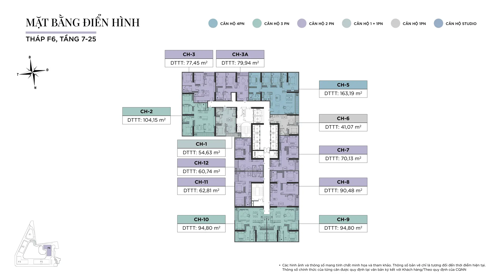 Mặt bằng tầng điển hình Tầng 7 đến Tầng 25, Tòa F6, dự án Sun Feliza Suites Cầu Giấy