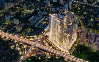Khu phức hợp Sun Feliza Suites Cầu Giấy nổi bật với thiết kế hiện đại giữa trung tâm Hà Nội.