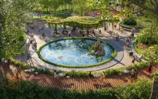 Vườn Phúc Ninh tại Sun Feliza Suites Cầu Giấy, không gian xanh thư giãn, kết nối cộng đồng.