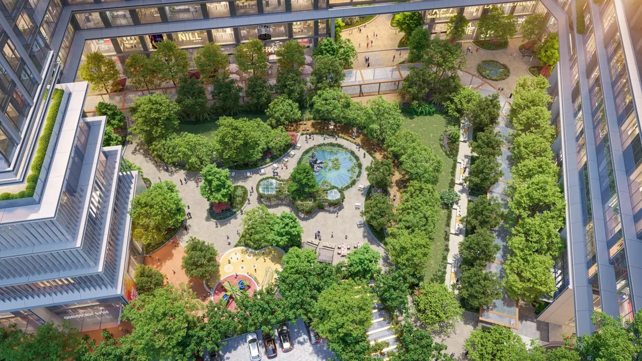 Khu vườn Feliz Jardin rộng 11.548 m2 tại Sun Feliza Suites Cầu Giấy mang đến không gian sống xanh lý tưởng.