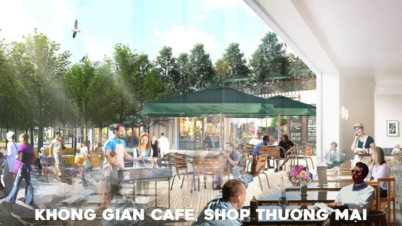 Không gian cafe thư giãn và shop thương mại sầm uất tại dự án Charmora City.